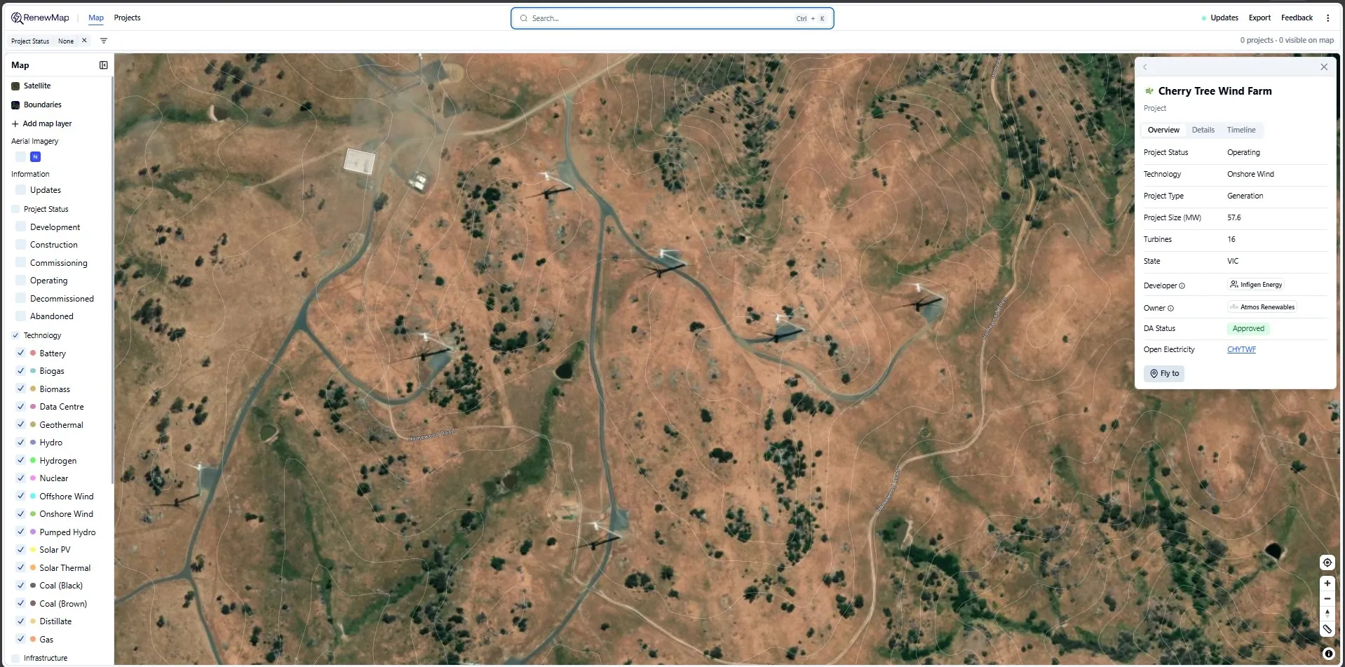 Cherry Tree Wind Farm – standard satellite imagery