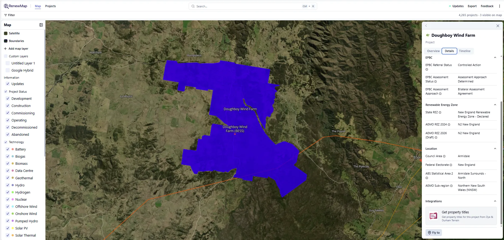 The Dye and Durham integration point in the project details panel