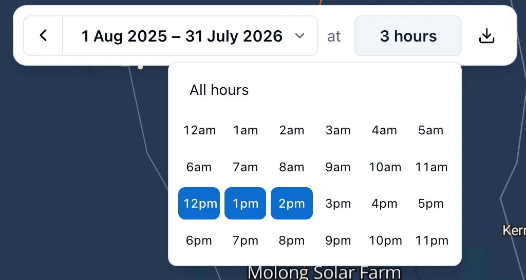 The hour of day selector in the global time picker
