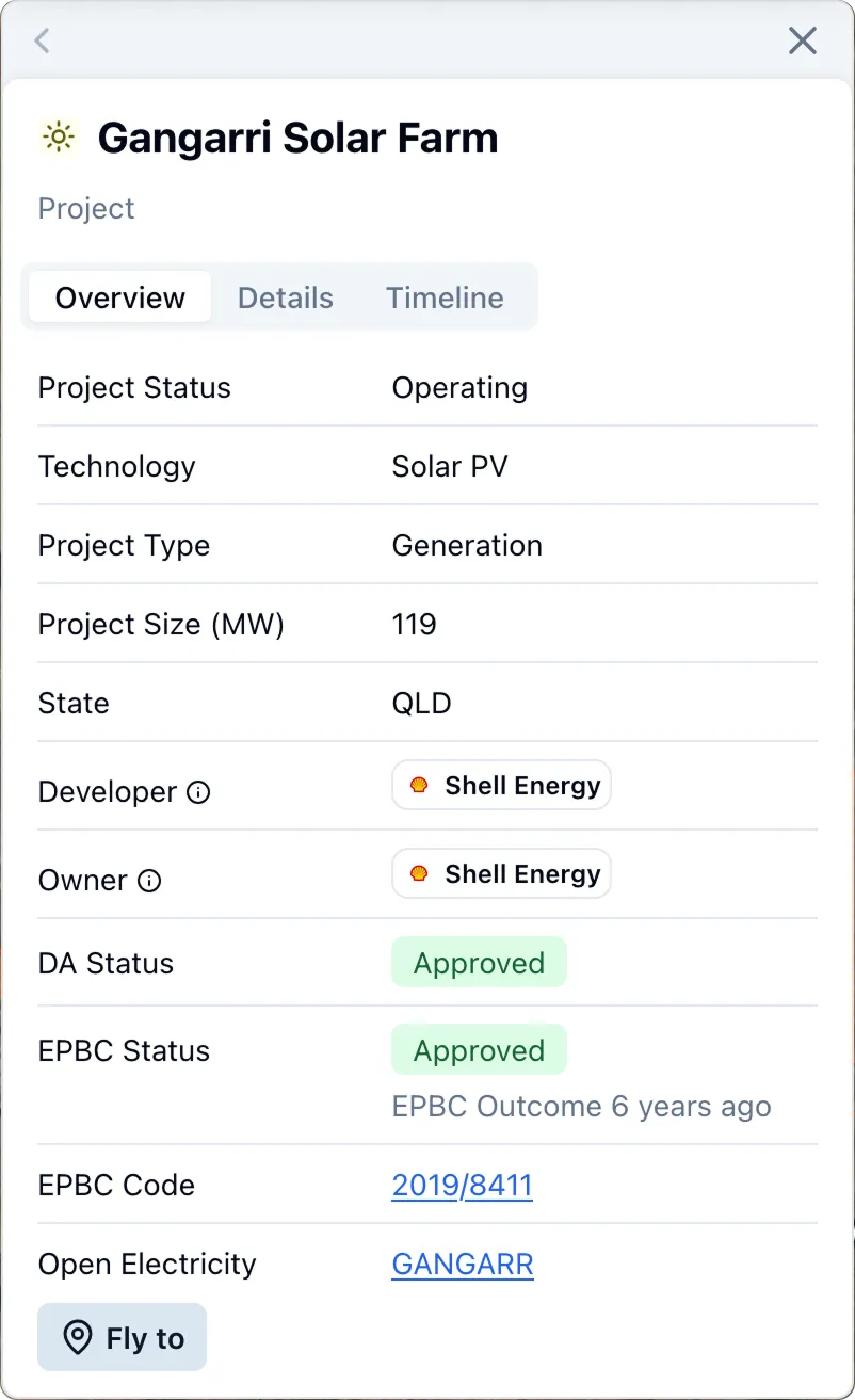 The project details panel in RenewMap