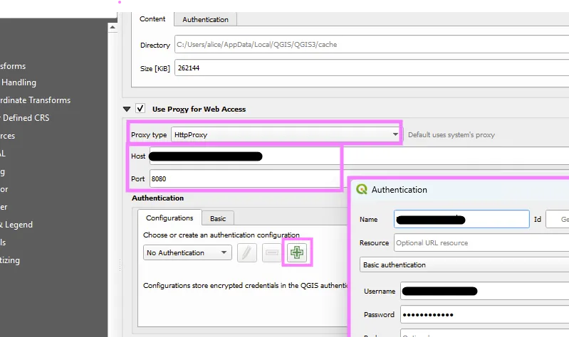 QGIS proxy server config 2